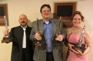 The Writing Excuses Crew (sans Dan) at the Hugo's.  Photo from Wesley Chu's website - http://www.chuforthought.com/im-a-guest-on-writing-excuses/