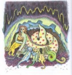 Echidna and her children from the D'Aulaires' Book of Greek Myths